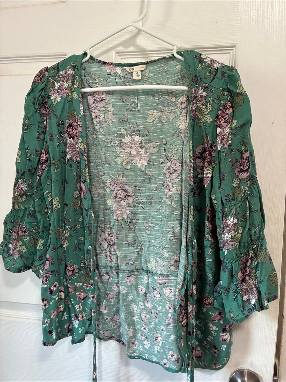 Cato Teal Green Floral Open-Front Tunic